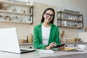 Accounting Technician at her desk